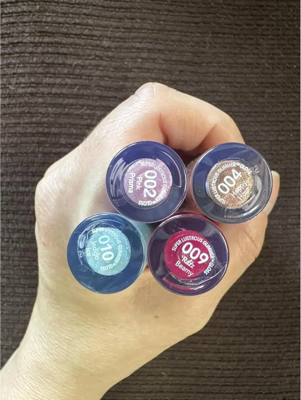 REVLON Glimmer Gloss Set of 4 – Indigo Ice, Pink Prisma, Happy Hour, Beamy NEW
